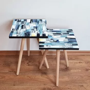 Set masute 2 piese, Leona, 2SHP82, Albastru / Bleumarin / Alb imagine