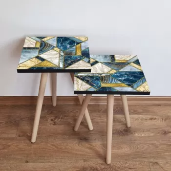 Set masute 2 piese, Leona, 2SHP84, Bleumarin / Albastru / Auriu / Bej imagine