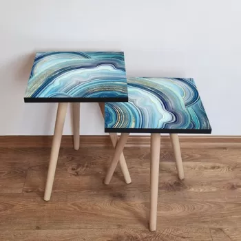 Set masute 2 piese, Leona, 2SHP89, Bleumarin / Albastru / Auriu imagine