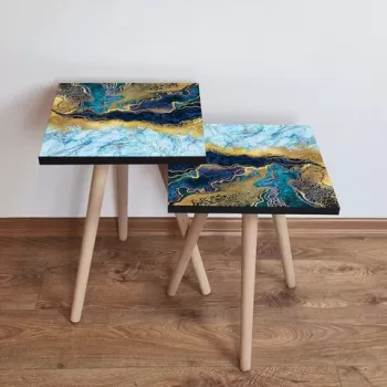 Set masute 2 piese, Leona, 2SHP90, Bleumarin / Auriu / Alb imagine