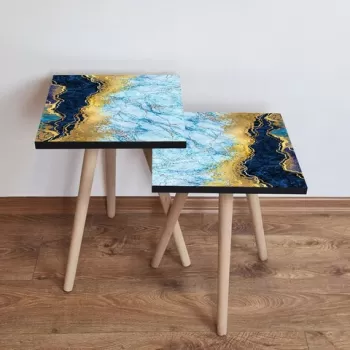 Set masute 2 piese, Leona, 2SHP92, Bleumarin / Auriu / Alb imagine