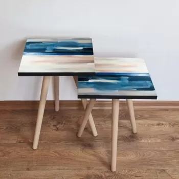 Set masute 2 piese, Leona, 2SHP94, Bleumarin / Bej / Alb imagine