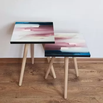 Set masute 2 piese, Leona, 2SHP95, Bleumarin / Alb / Roz imagine