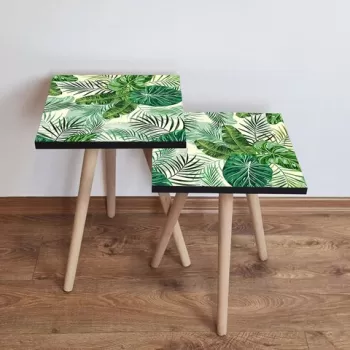 Set masute 2 piese, Leona, 2SHP98, Verde / Crem imagine