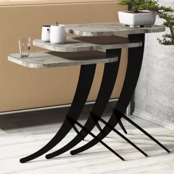 Set masute 3 piese, Hommy Craft, Pion, Alb negru imagine