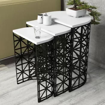 Set masute 3 piese, Hommy Craft, Stil Metal Ferforje, Alb negru imagine