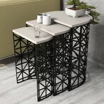 Set masute 3 piese, Hommy Craft, Stil Metal Ferforje, Crem/Negru imagine