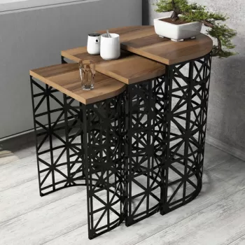 Set masute 3 piese, Hommy Craft, Stil Metal Ferforje, Nuc / Negru imagine