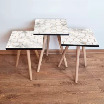 Set masute 3 piese, Leona, 3SHP1, Alb / Bej imagine