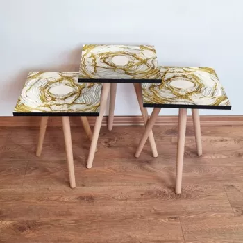 Set masute 3 piese, Leona, 3SHP101, Crem / Aur imagine