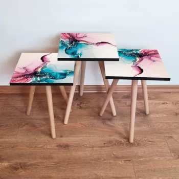 Set masute 3 piese, Leona, 3SHP102, Roz / Alb / Albastru / Bej imagine