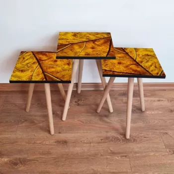 Set masute 3 piese, Leona, 3SHP105, Galben/Maro imagine