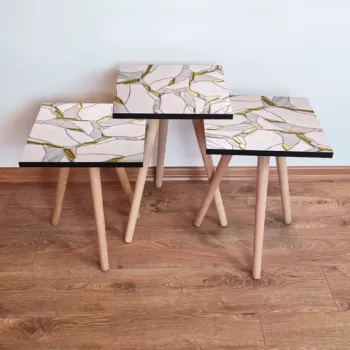 Set masute 3 piese, Leona, 3SHP107, Roz deschis / Auriu / Gri imagine