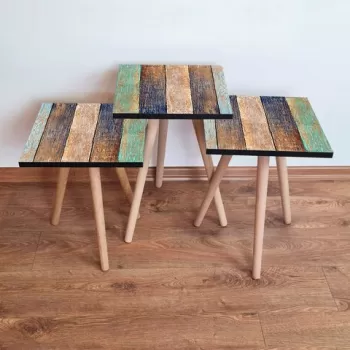 Set masute 3 piese, Leona, 3SHP115, Verde / Bleumarin / Maro / Bej imagine