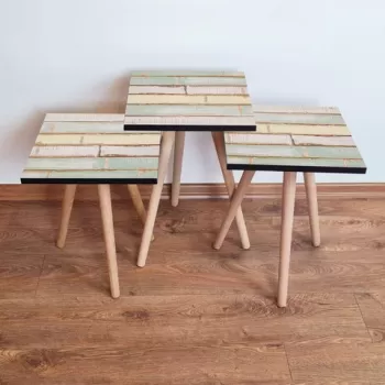 Set masute 3 piese, Leona, 3SHP117, Verde / Alb / Galben imagine