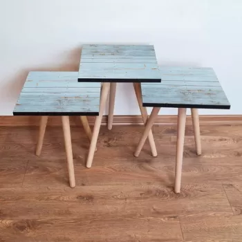 Set masute 3 piese, Leona, 3SHP119, Albastru imagine