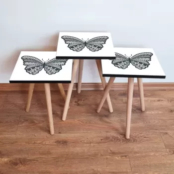 Set masute 3 piese, Leona, 3SHP12, Alb / Antracit imagine