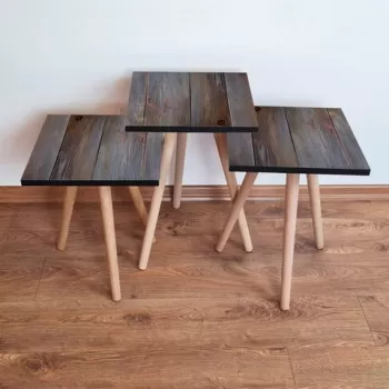 Set masute 3 piese, Leona, 3SHP120, Gri/Maro imagine