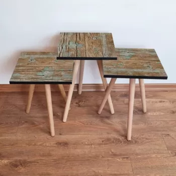 Set masute 3 piese, Leona, 3SHP124, Verde/Maro imagine