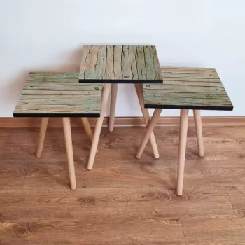 Set masute 3 piese, Leona, 3SHP125, Verde/Maro imagine