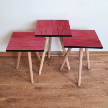 Set masute 3 piese, Leona, 3SHP128, Rosu imagine