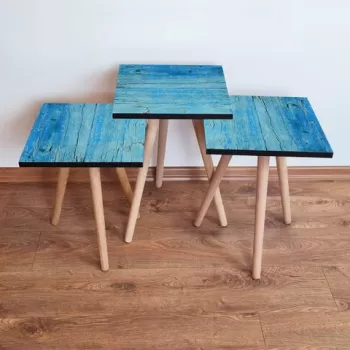 Set masute 3 piese, Leona, 3SHP129, Albastru imagine