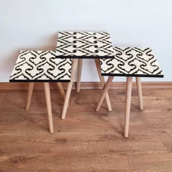 Set masute 3 piese, Leona, 3SHP131, Alb / Negru / Auriu imagine