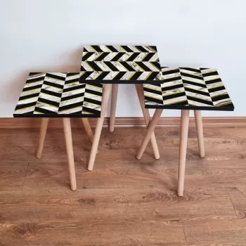 Set masute 3 piese, Leona, 3SHP132, Alb / Negru / Auriu imagine