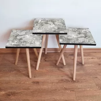 Set masute 3 piese, Leona, 3SHP133, Gri / Alb / Bej imagine