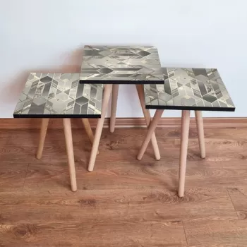 Set masute 3 piese, Leona, 3SHP134, Gri / Auriu imagine