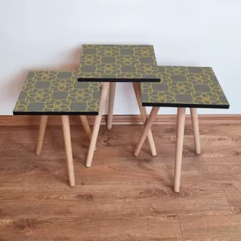 Set masute 3 piese, Leona, 3SHP135, Gri / Auriu imagine