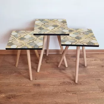 Set masute 3 piese, Leona, 3SHP136, Bej / Gri / Alb imagine