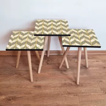 Set masute 3 piese, Leona, 3SHP137, Crem / Gri / Auriu imagine