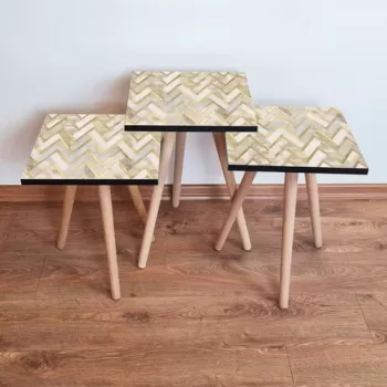 Set masute 3 piese, Leona, 3SHP138, Bej / Auriu imagine