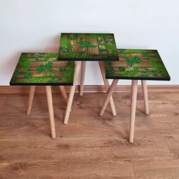 Set masute 3 piese, Leona, 3SHP14, Verde/Maro imagine