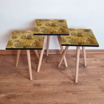 Set masute 3 piese, Leona, 3SHP145, Camel/Maro imagine