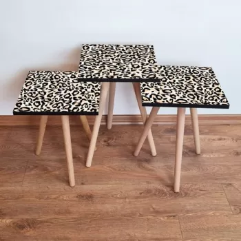 Set masute 3 piese, Leona, 3SHP152, Negru / Alb / Somon imagine