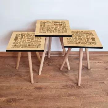 Set masute 3 piese, Leona, 3SHP153, Camel/Maro imagine