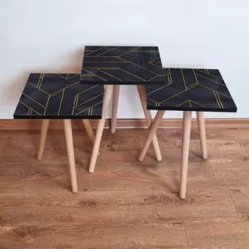 Set masute 3 piese, Leona, 3SHP156, Negru / Auriu imagine