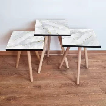 Set masute 3 piese, Leona, 3SHP161, Alb / Gri / Auriu imagine