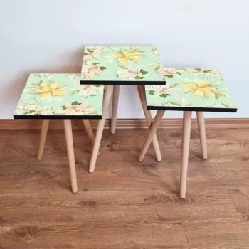 Set masute 3 piese, Leona, 3SHP168, Verde / Galben / Bej imagine