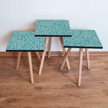 Set masute 3 piese, Leona, 3SHP171, Albastru / Crem imagine