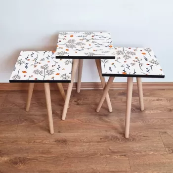 Set masute 3 piese, Leona, 3SHP172, Alb / Bleumarin / Portocaliu imagine