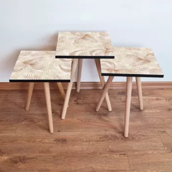 Set masute 3 piese, Leona, 3SHP173, Bej/Alb imagine