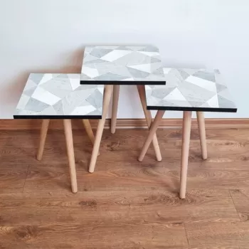 Set masute 3 piese, Leona, 3SHP175, / Albastru deschis / Gri / Alb imagine