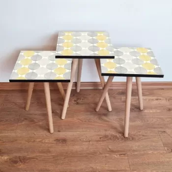 Set masute 3 piese, Leona, 3SHP177, Gri / Alb / Galben imagine