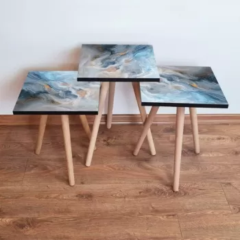 Set masute 3 piese, Leona, 3SHP178, Albastru / Gri / Portocaliu / Alb imagine