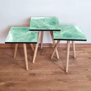 Set masute 3 piese, Leona, 3SHP179, Verde/Alb imagine