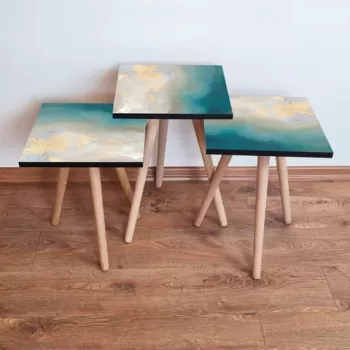 Set masute 3 piese, Leona, 3SHP182, Albastru / Gri / Crem imagine