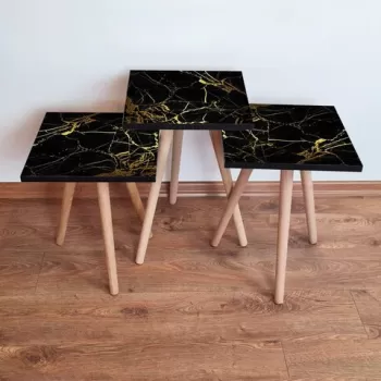 Set masute 3 piese, Leona, 3SHP184, Negru / Auriu imagine